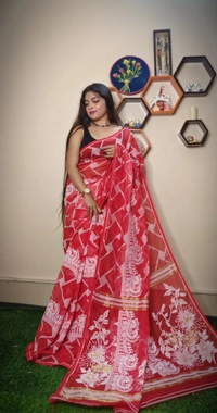 Handloom Traditional Woven Soft Jamdani - Red