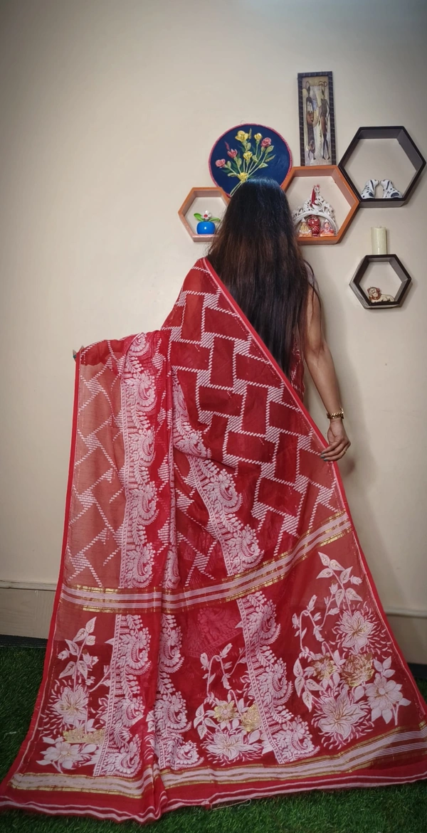 Handloom Traditional Woven Soft Jamdani - Red