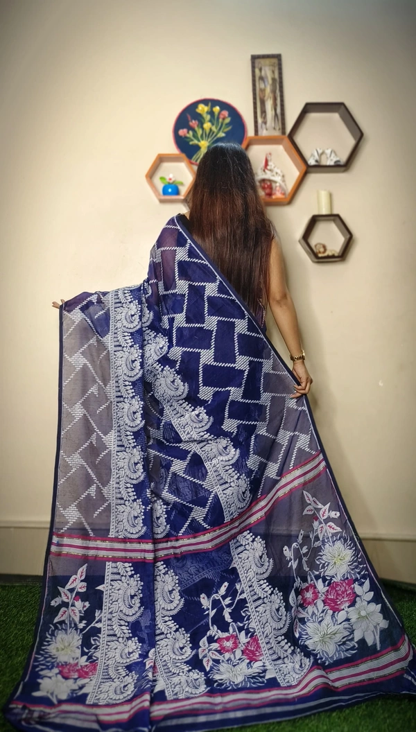 Handloom Traditional Woven Soft Jamdani - Navy Blue