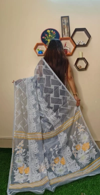 Handloom Traditional Woven Soft Jamdani - Silver