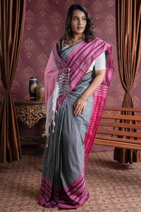 Handloom Begampuri Work Cotton Saree - Silver