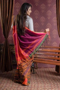 Handloom Begampuri Work Cotton Saree - Japanese Laurel, Cotton (CK)