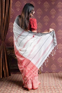 Handloom Begampuri Work Cotton Saree - White, Cotton (CK)
