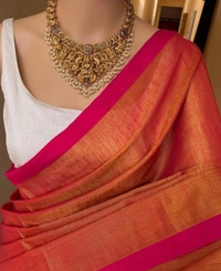 Handloome Contrast Border Tissue Cotton Saree - Web Orange