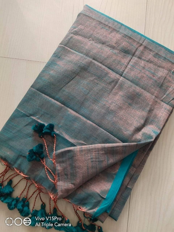Handloome Contrast Border Tissue Cotton Saree - Gray