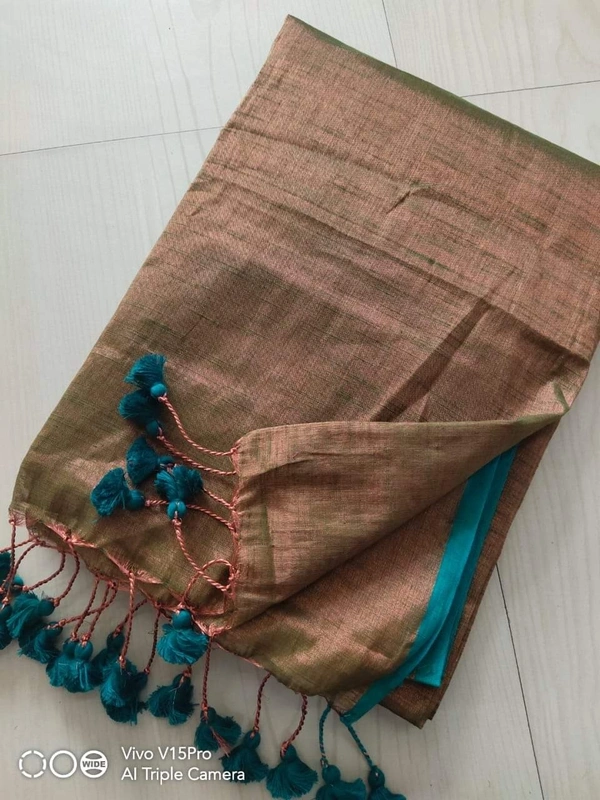 Handloome Contrast Border Tissue Cotton Saree - Cement