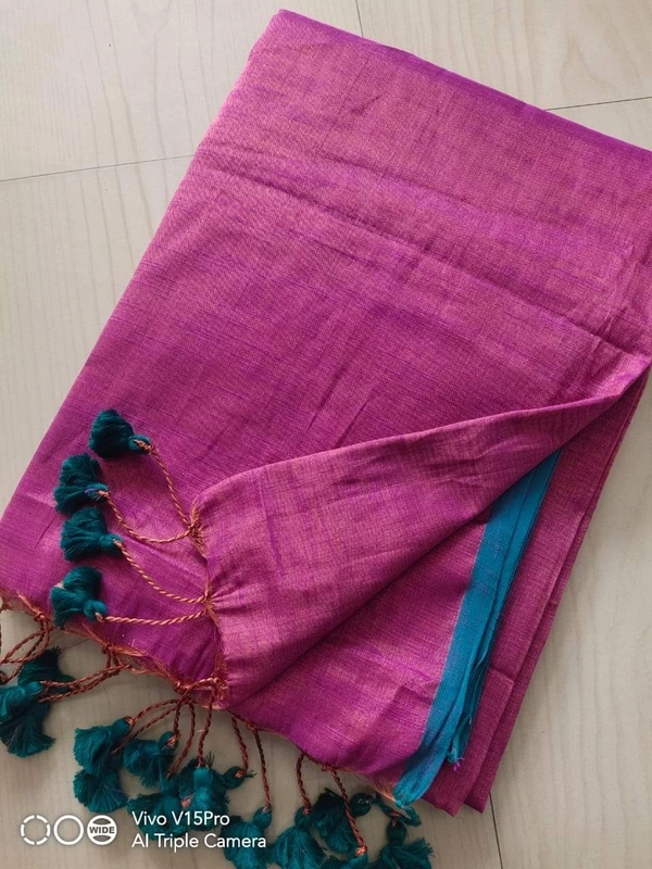 Handloome Contrast Border Tissue Cotton Saree - Magenta / Fuchsia