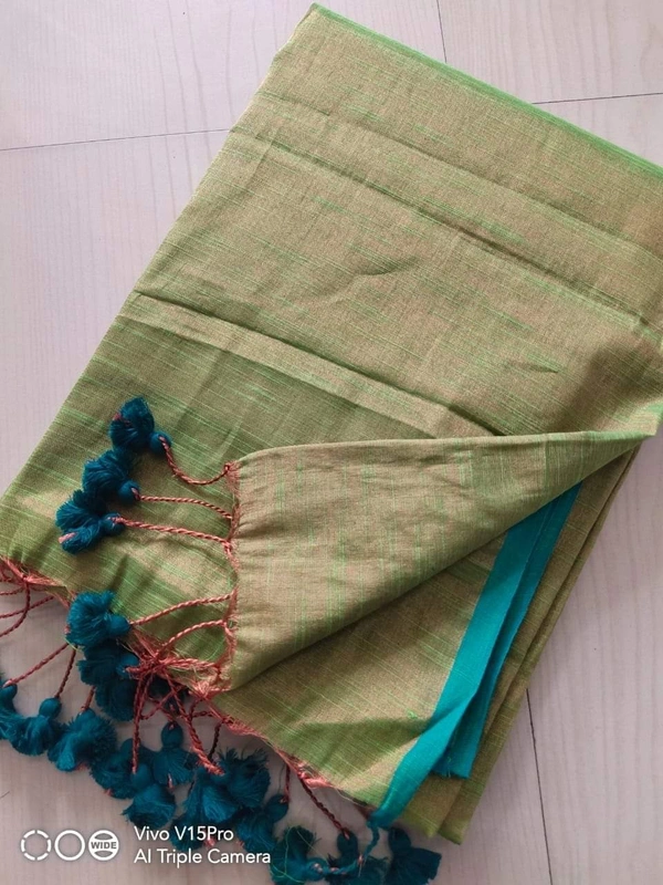 Handloome Contrast Border Tissue Cotton Saree - Cutty Sark