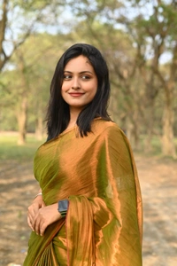 Handloome Solid Color Tissue Cotton Saree - Gold, Med