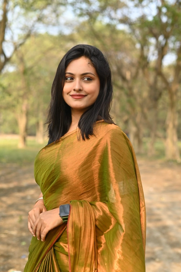 Handloome Solid Color Tissue Cotton Saree - Gold, Med