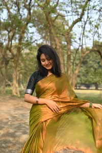 Handloome Solid Color Tissue Cotton Saree - Gold, Med
