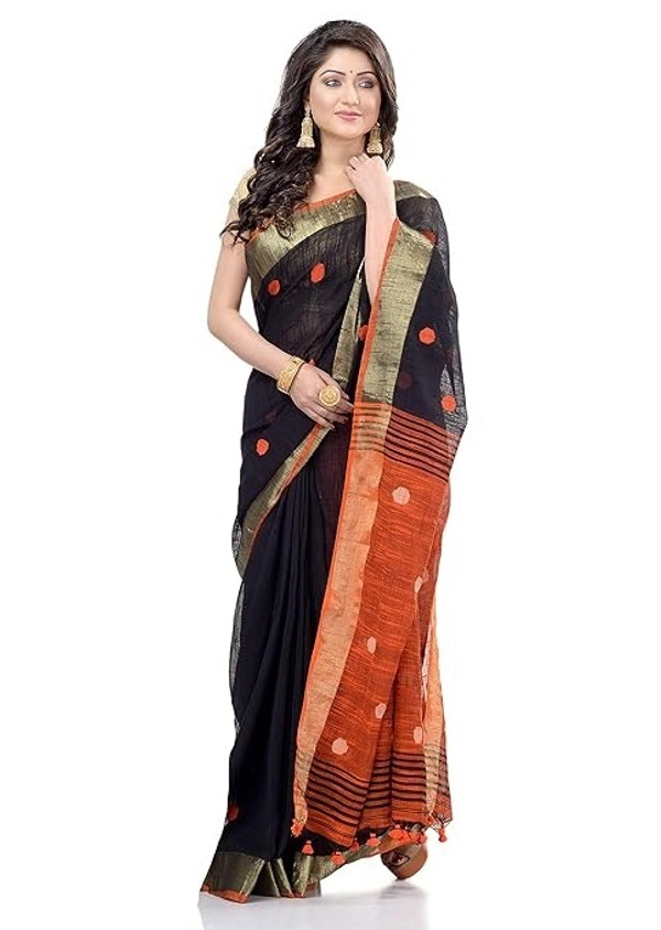 Traditional Bengali Handloom Ball Saree - Black