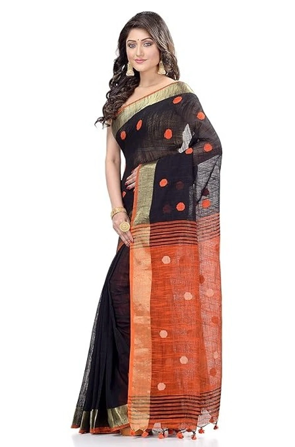 Traditional Bengali Handloom Ball Saree - Black