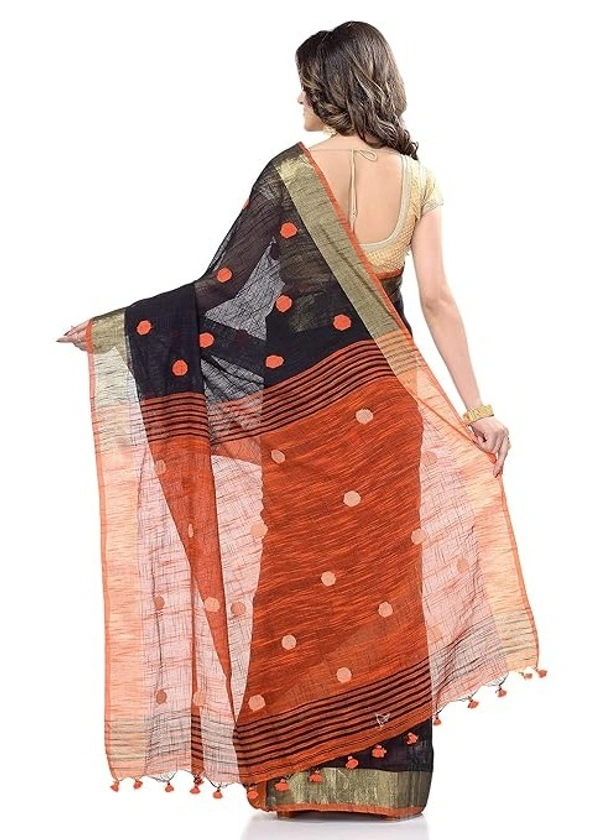 Traditional Bengali Handloom Ball Saree - Black