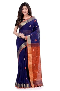 Traditional Bengali Handloom Ball Saree - Blue