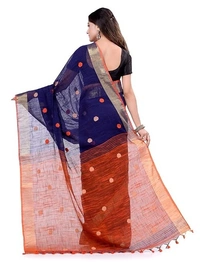 Traditional Bengali Handloom Ball Saree - Blue