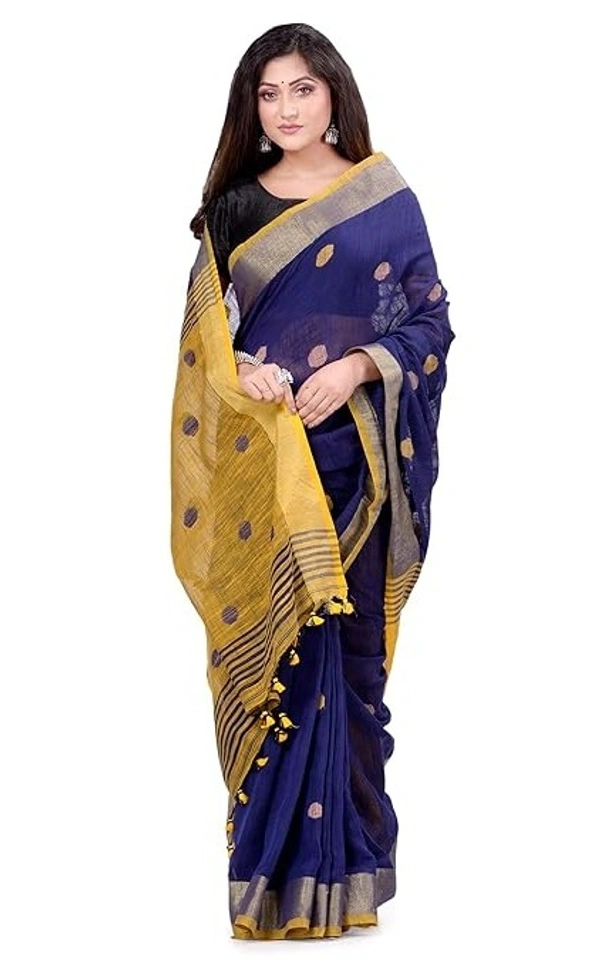 Traditional Bengali Handloom Ball Saree - Dark Blue
