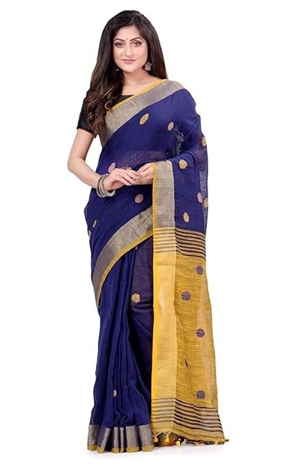 Traditional Bengali Handloom Ball Saree - Dark Blue