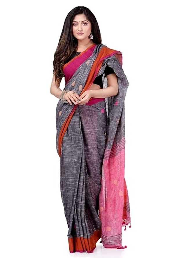 Traditional Bengali Handloom Ball Saree - Silver