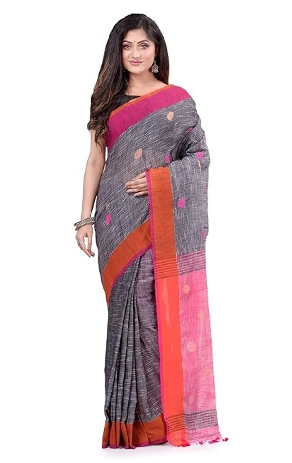 Traditional Bengali Handloom Ball Saree - Silver