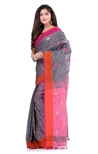 Traditional Bengali Handloom Ball Saree - Silver