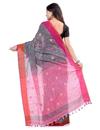 Traditional Bengali Handloom Ball Saree - Silver