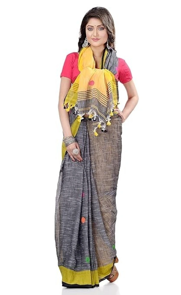 Traditional Bengali Handloom Ball Saree - Gray