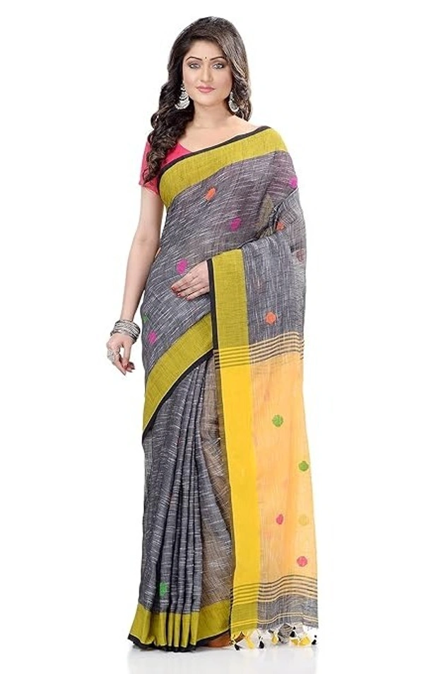 Traditional Bengali Handloom Ball Saree - Gray