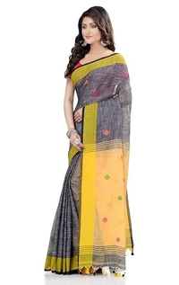 Traditional Bengali Handloom Ball Saree - Gray