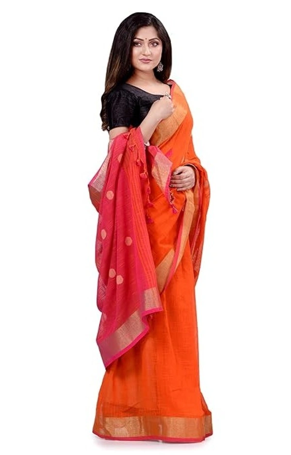 Traditional Bengali Handloom Ball Saree - Orange