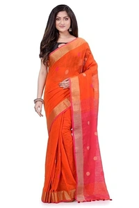 Traditional Bengali Handloom Ball Saree - Orange