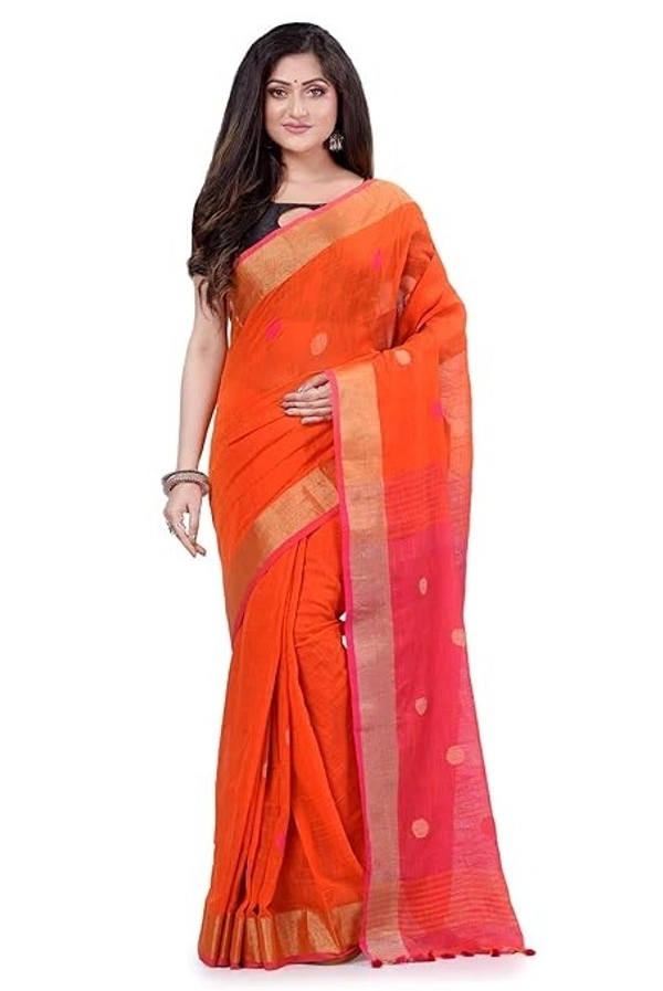 Traditional Bengali Handloom Ball Saree - Orange