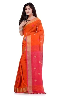 Traditional Bengali Handloom Ball Saree - Orange
