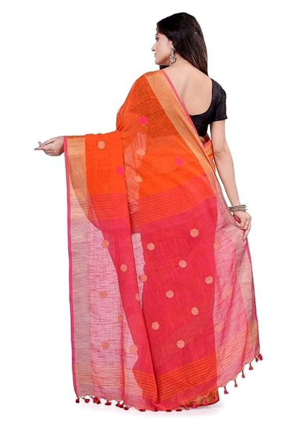 Traditional Bengali Handloom Ball Saree - Orange