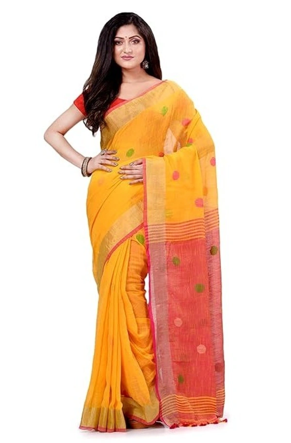 Traditional Bengali Handloom Ball Saree - Yellow