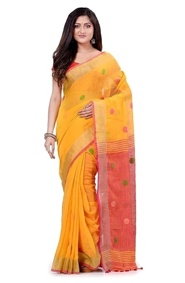 Traditional Bengali Handloom Ball Saree - Yellow