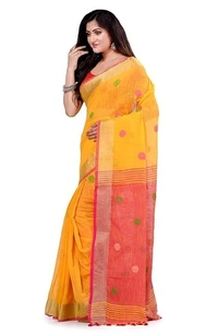 Traditional Bengali Handloom Ball Saree - Yellow