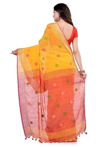 Traditional Bengali Handloom Ball Saree - Yellow