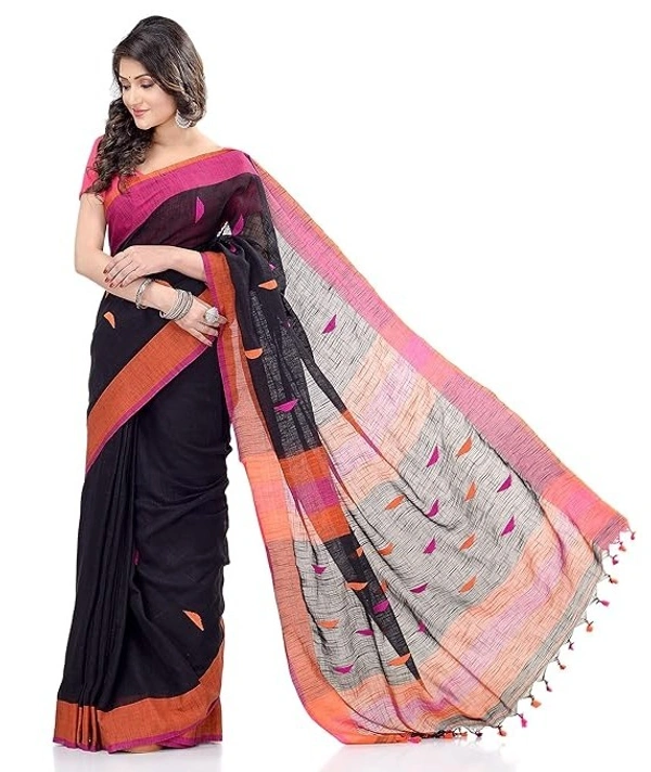 Traditional Bengali Handloom Barfi Saree - Black