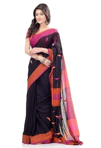 Traditional Bengali Handloom Barfi Saree - Black