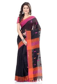 Traditional Bengali Handloom Barfi Saree - Black