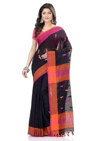 Traditional Bengali Handloom Barfi Saree - Black