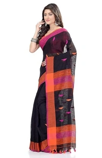Traditional Bengali Handloom Barfi Saree - Black