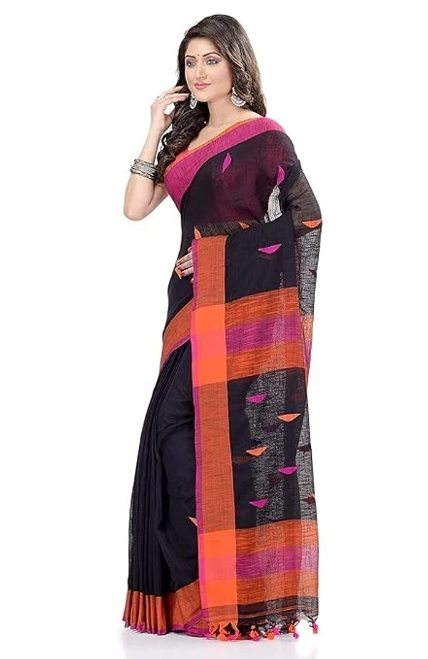 Traditional Bengali Handloom Barfi Saree - Black
