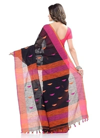 Traditional Bengali Handloom Barfi Saree - Black