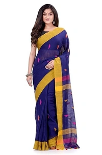 Traditional Bengali Handloom Barfi Saree - Blue