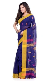 Traditional Bengali Handloom Barfi Saree - Blue