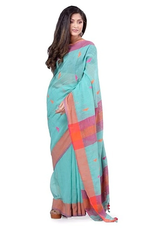 Traditional Bengali Handloom Barfi Saree - Cyan Aqua