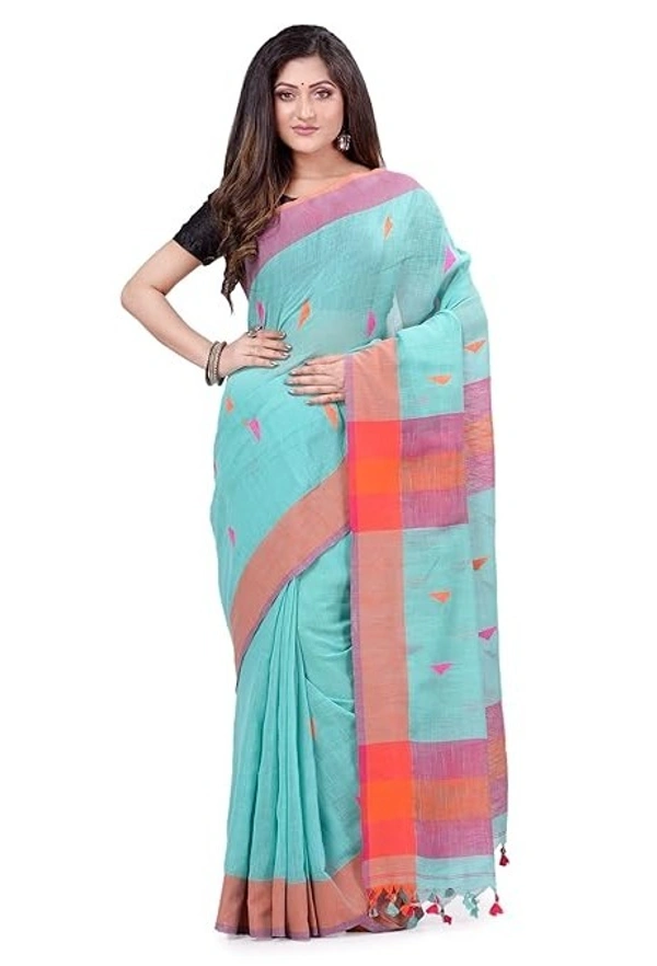 Traditional Bengali Handloom Barfi Saree - Cyan Aqua
