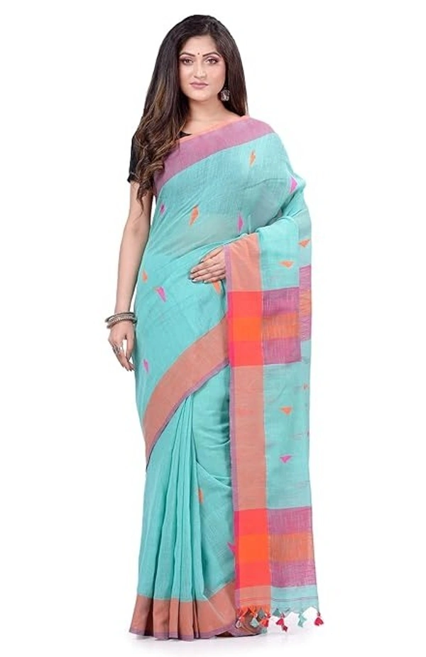Traditional Bengali Handloom Barfi Saree - Cyan Aqua